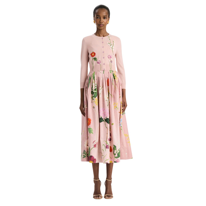 Embroidered Mixed Floral Classic Cardigan in Blush
