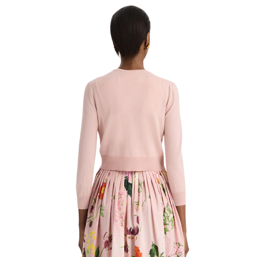 Embroidered Mixed Floral Classic Cardigan in Blush