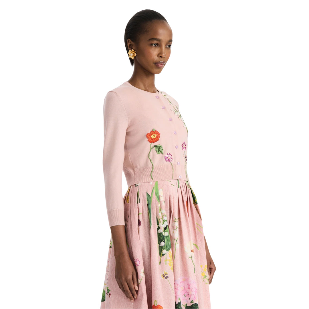 Embroidered Mixed Floral Classic Cardigan in Blush