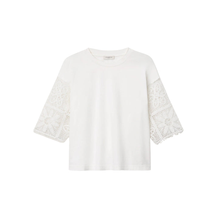 Embroidered Sleeve Top in White