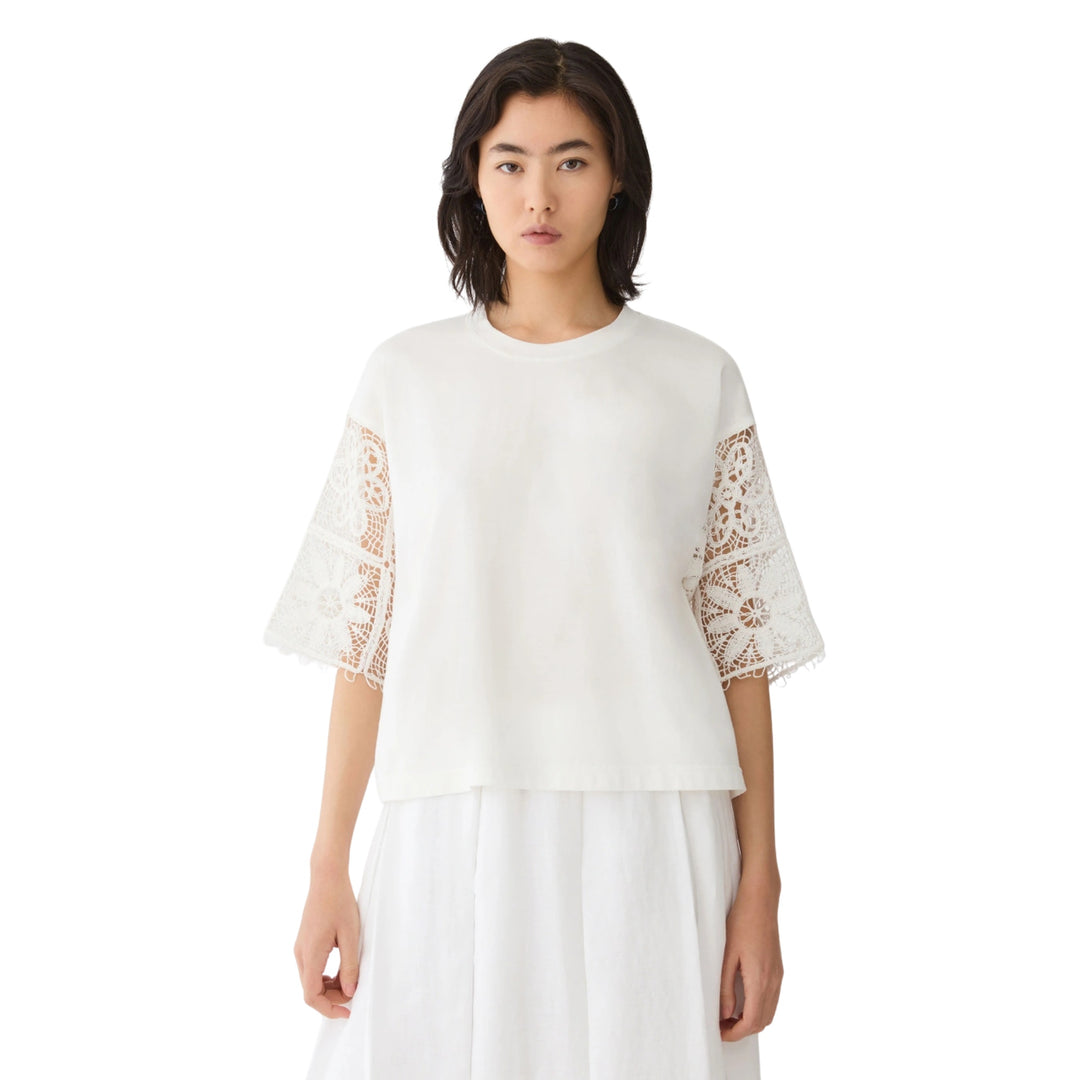 Embroidered Sleeve Top in White