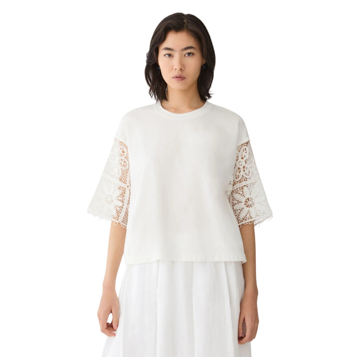 Embroidered Sleeve Top in White