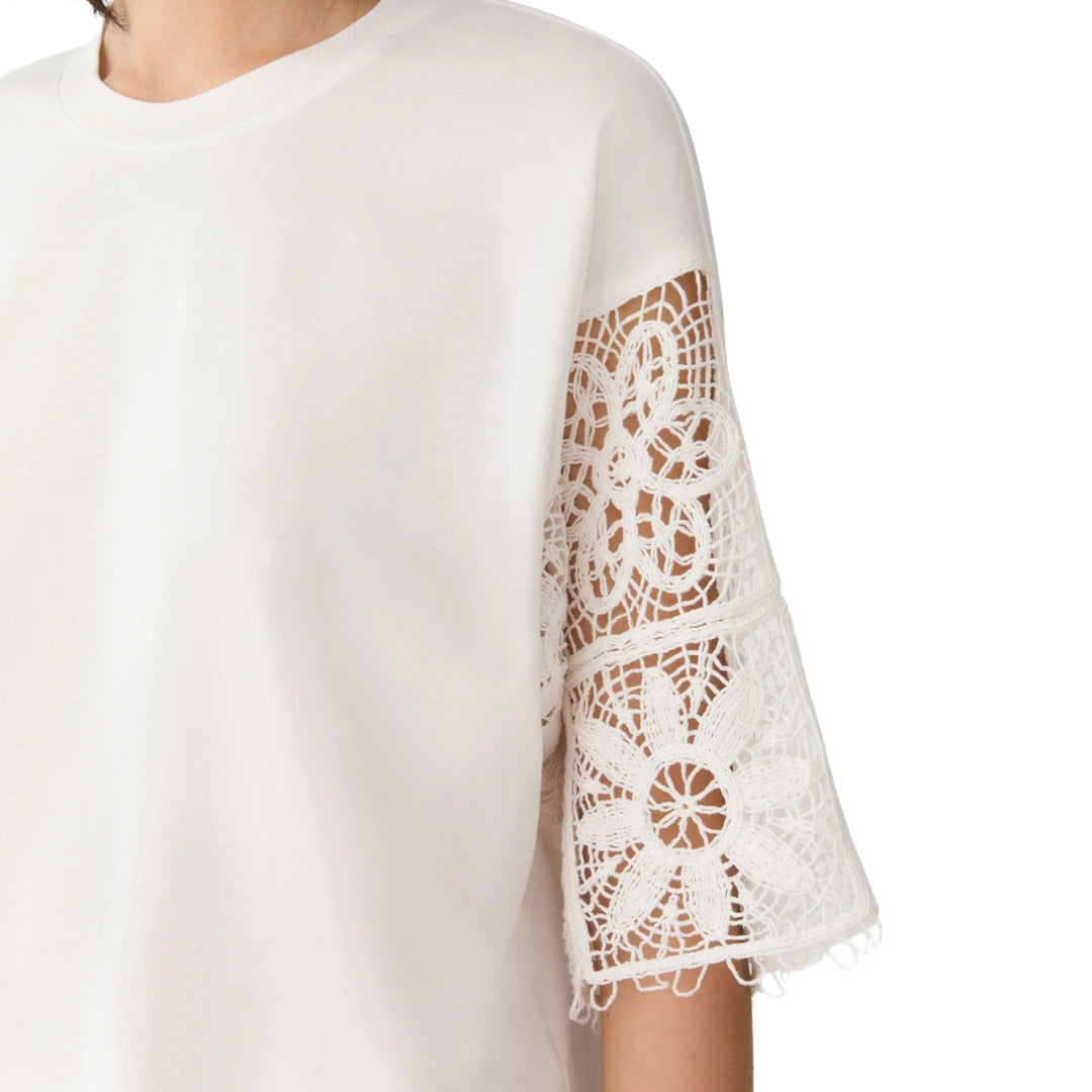 Embroidered Sleeve Top in White