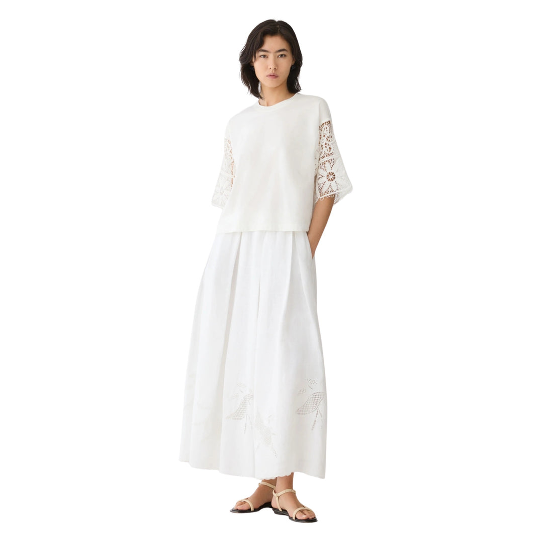 Embroidered Sleeve Top in White