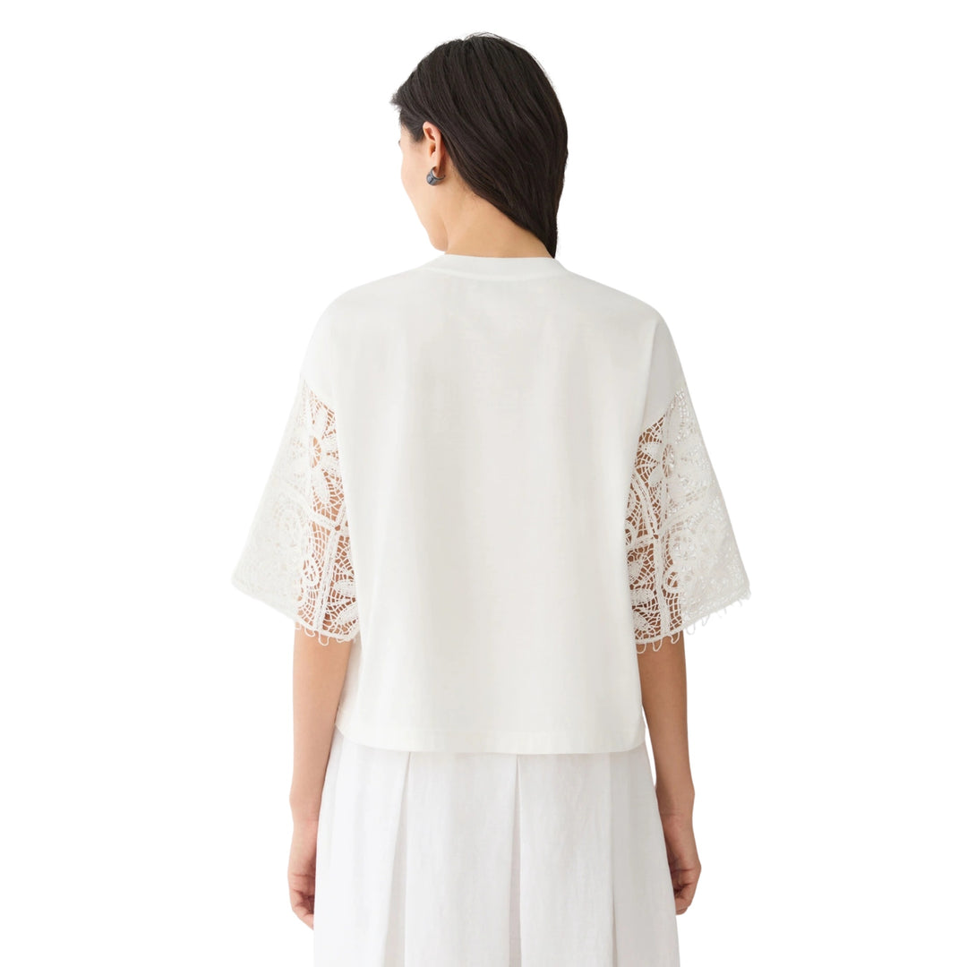 Embroidered Sleeve Top in White