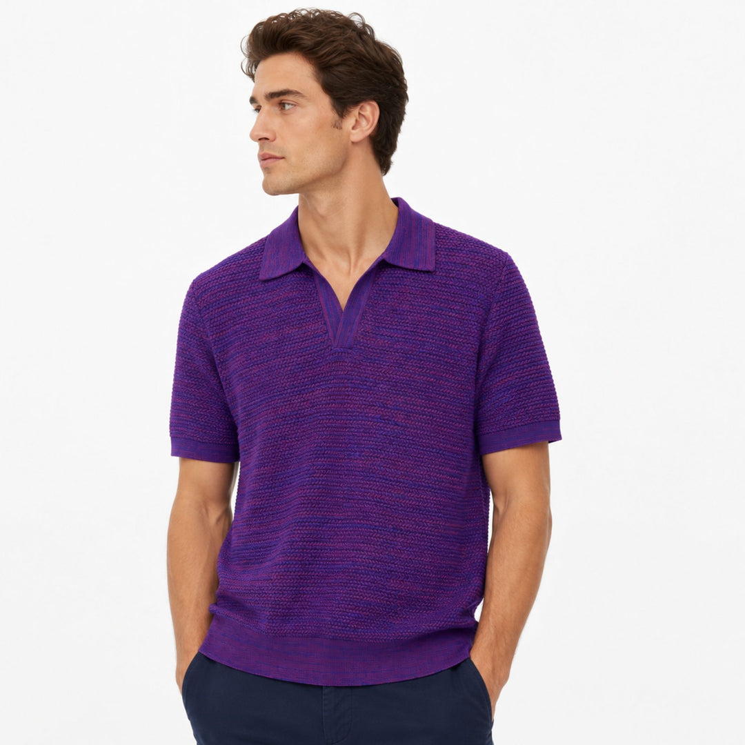 Textured Knit Polo in Purple