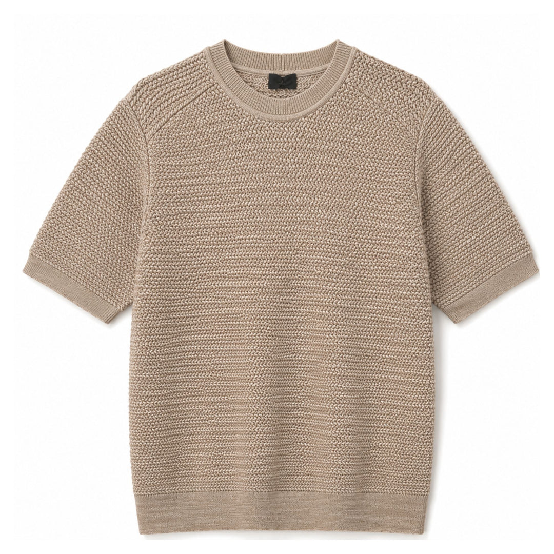 Textured Knit Short-Sleeve Sweater in Sand