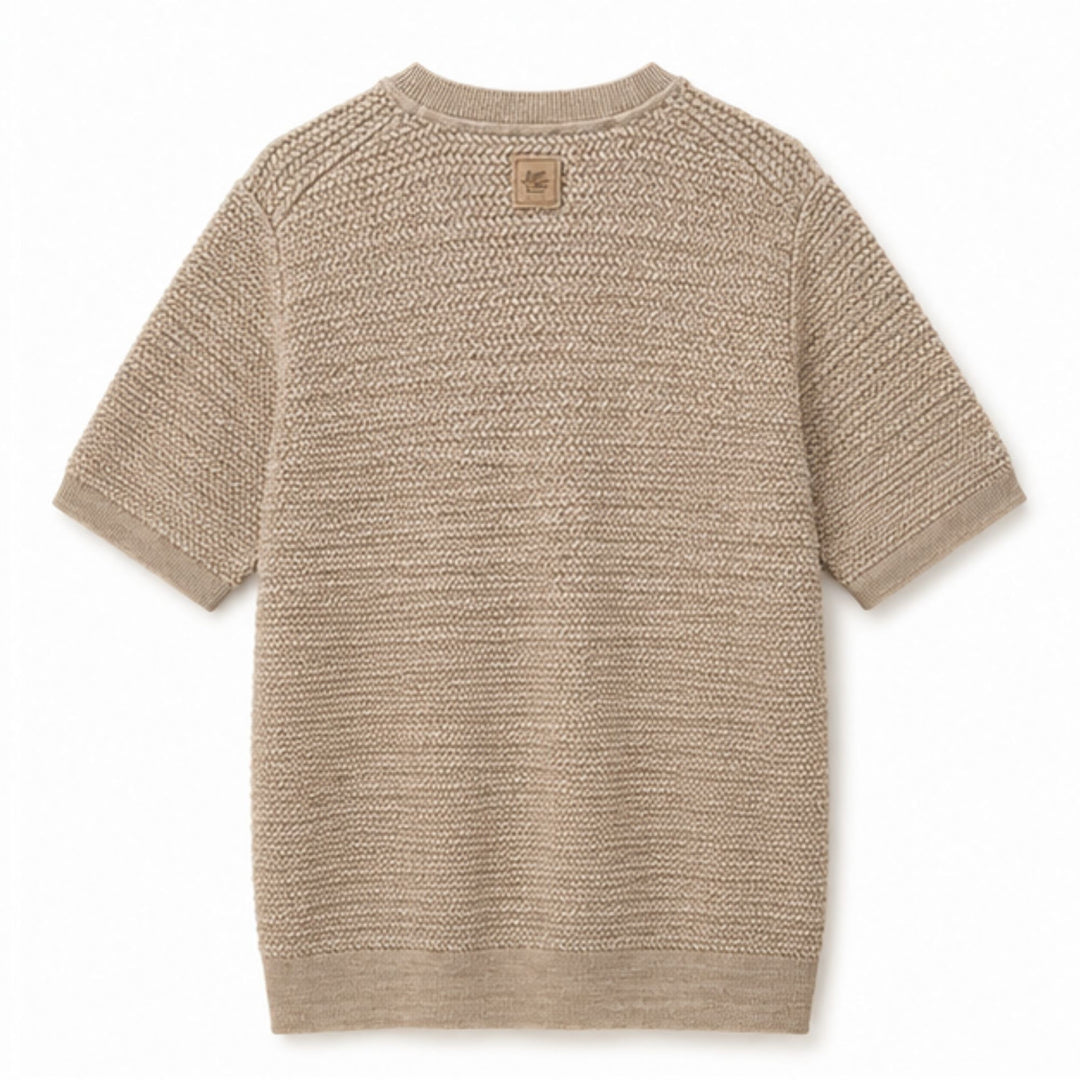 Textured Knit Short-Sleeve Sweater in Sand