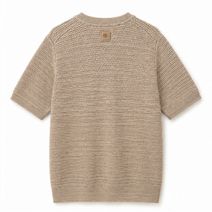 Textured Knit Short-Sleeve Sweater in Sand