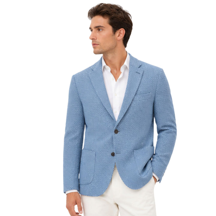Linen-Cotton Textured Sport Coat in Sky Blue