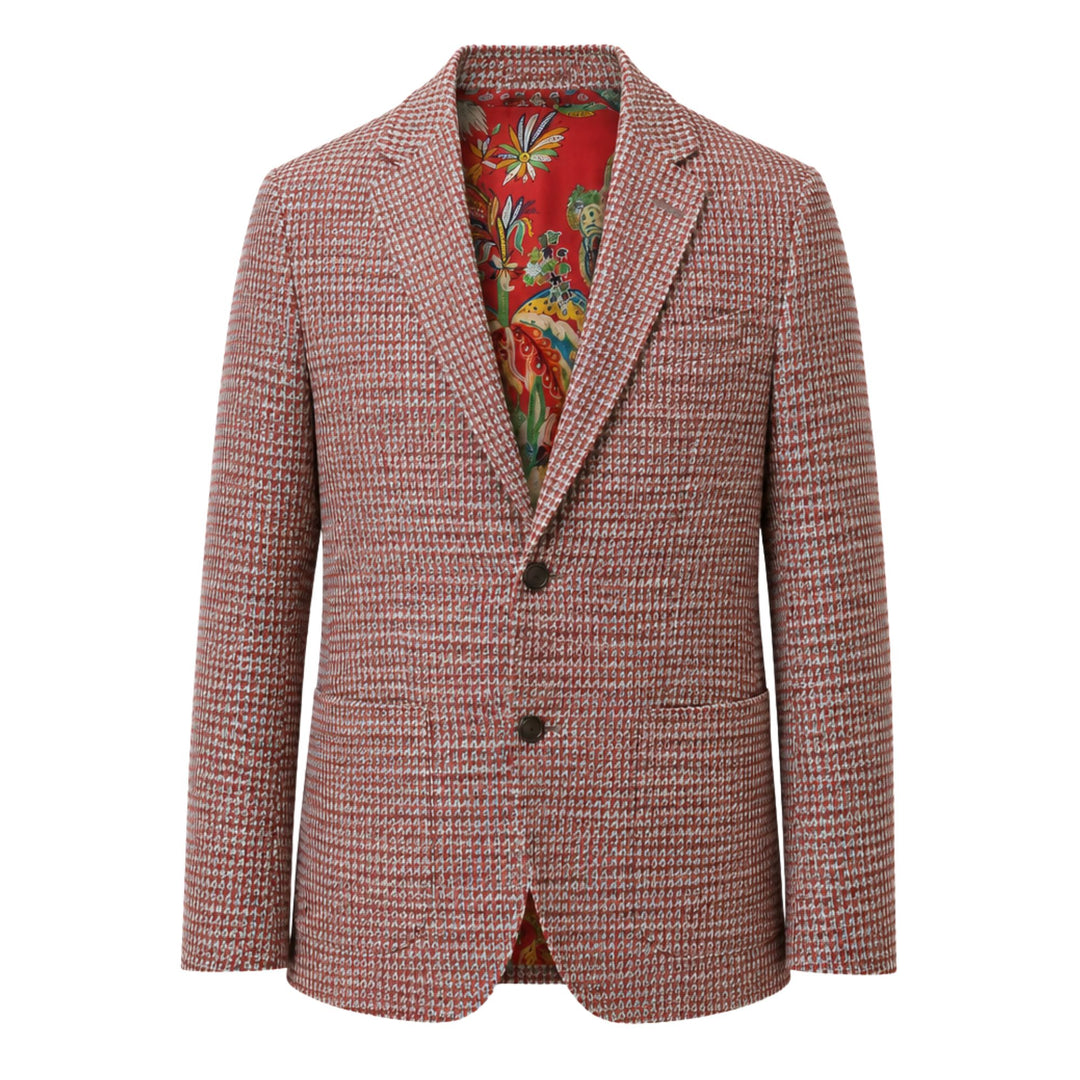 Linen-Cotton Textured Sport Coat in Red Multi