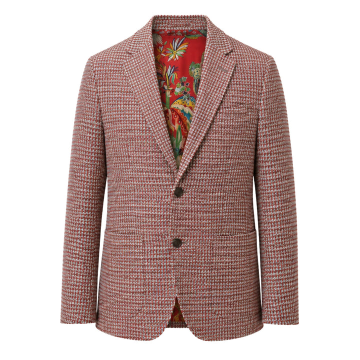 Linen-Cotton Textured Sport Coat in Red Multi
