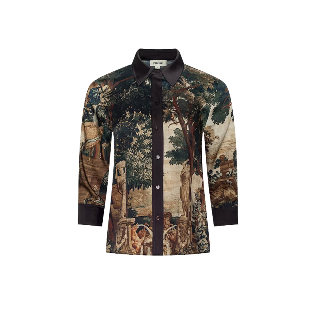 Eulalie Print Placement Blouse in Multi Scenic Tapestry Print