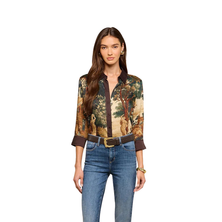 Eulalie Print Placement Blouse in Multi Scenic Tapestry Print