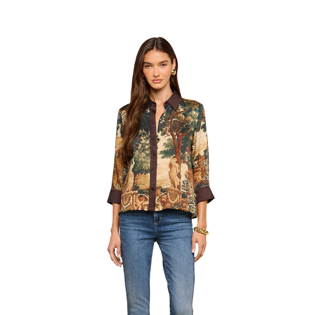 Eulalie Print Placement Blouse in Multi Scenic Tapestry Print