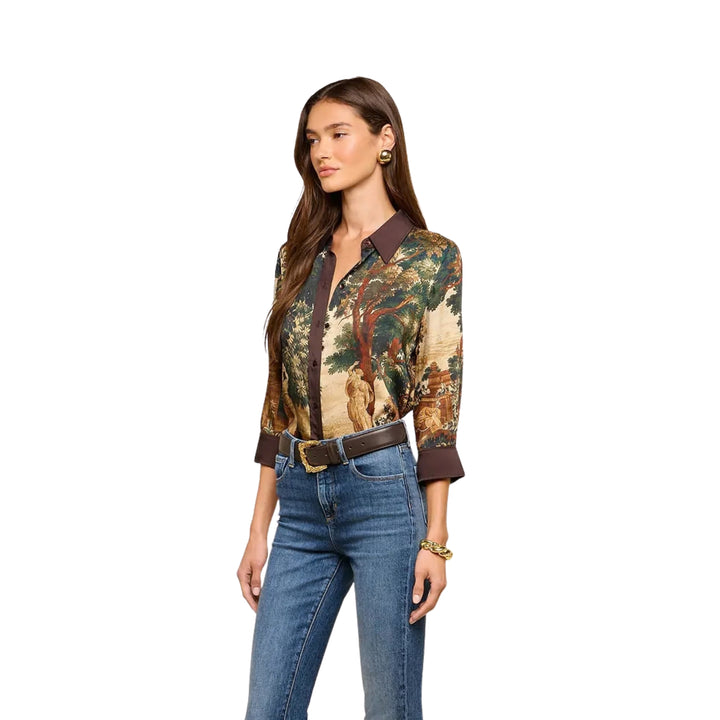 Eulalie Print Placement Blouse in Multi Scenic Tapestry Print