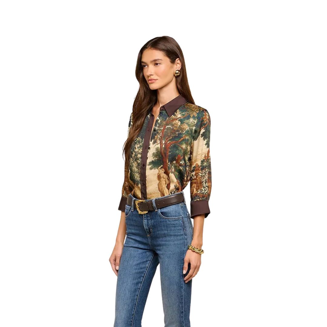 Eulalie Print Placement Blouse in Multi Scenic Tapestry Print