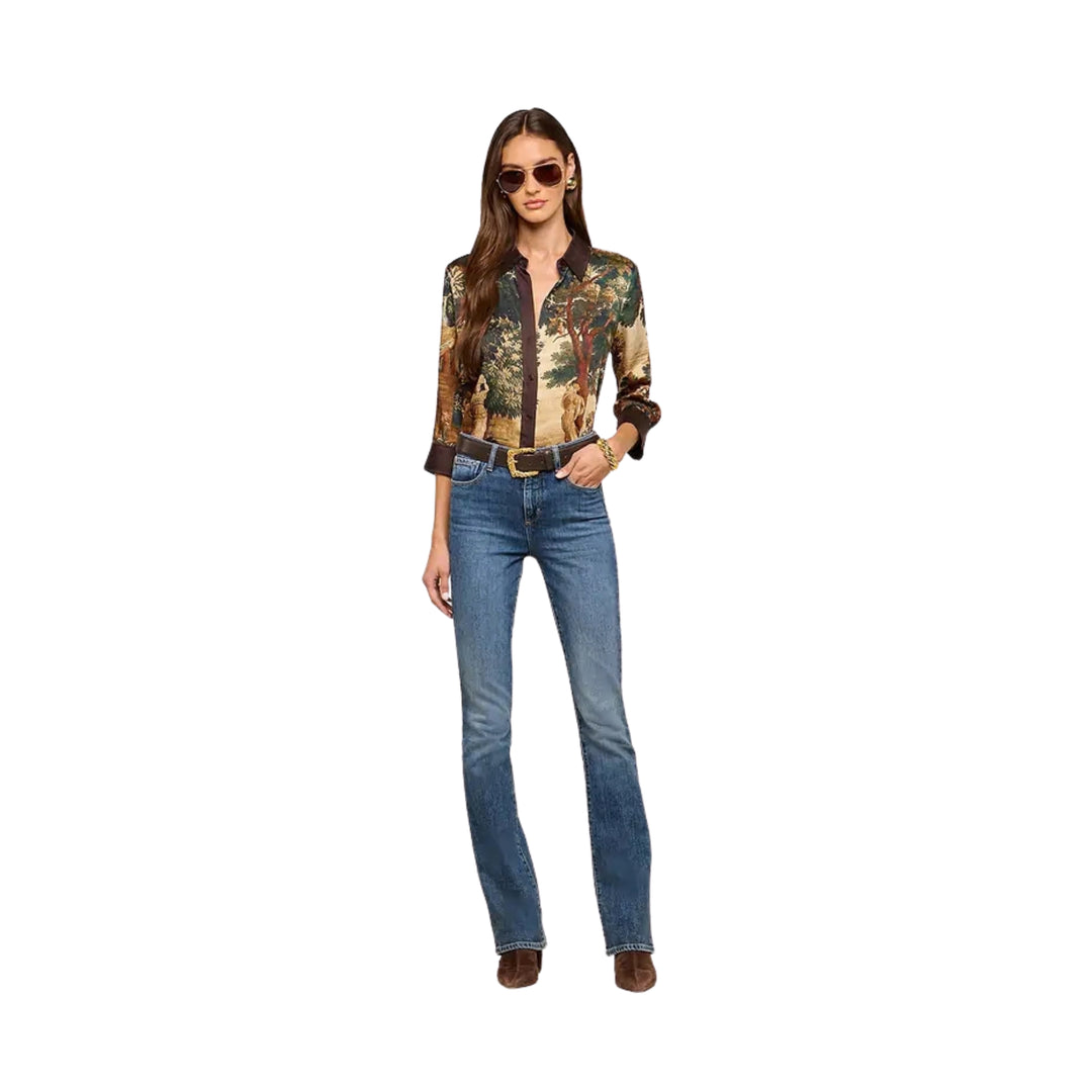 Eulalie Print Placement Blouse in Multi Scenic Tapestry Print