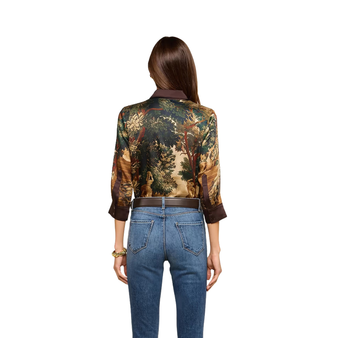 Eulalie Print Placement Blouse in Multi Scenic Tapestry Print