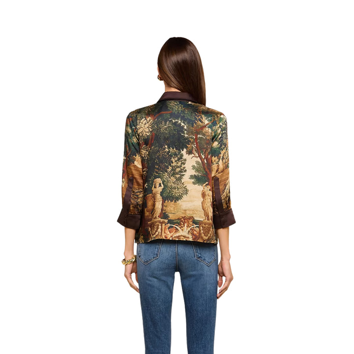 Eulalie Print Placement Blouse in Multi Scenic Tapestry Print