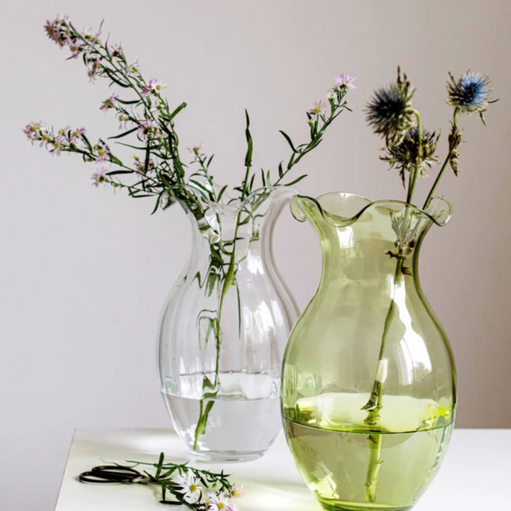 Hibiscus Glass Green Vertical Fluted Large Vase