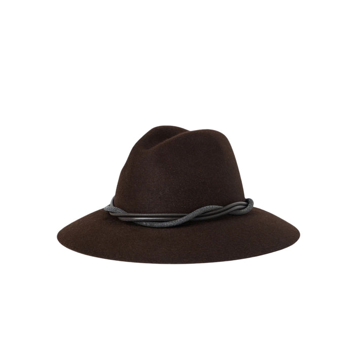 Felt Hat with Monili Detail in Brown