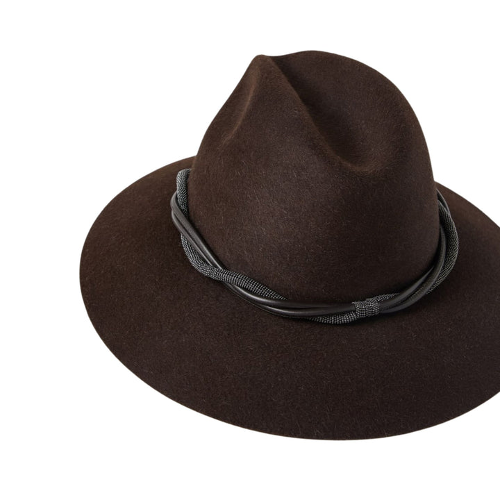Felt Hat with Monili Detail in Brown