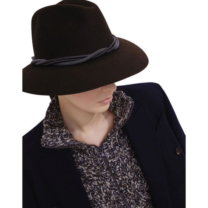 Felt Hat with Monili Detail in Brown