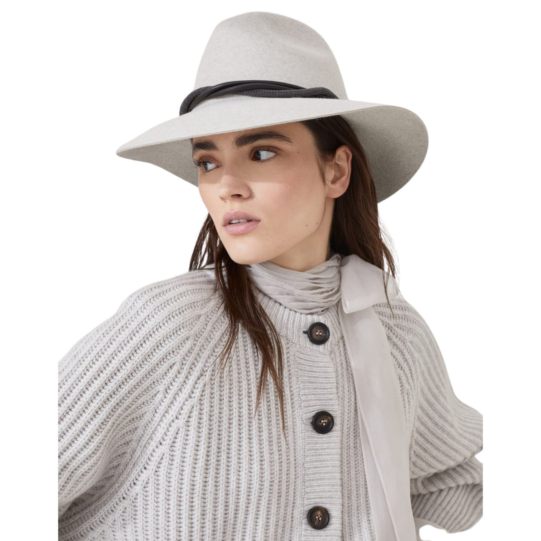 Felt Hat with Monili Detail in Light Grey