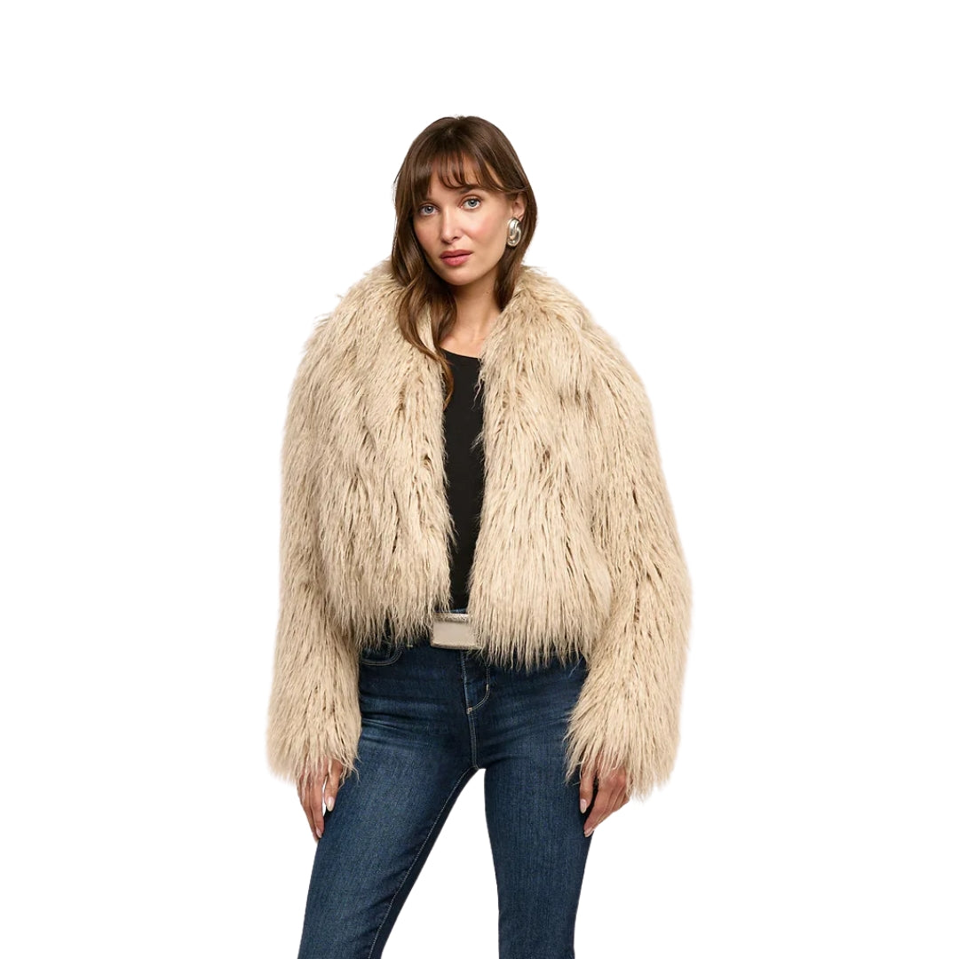 Fenella Faux Fur Coat in Biscuit