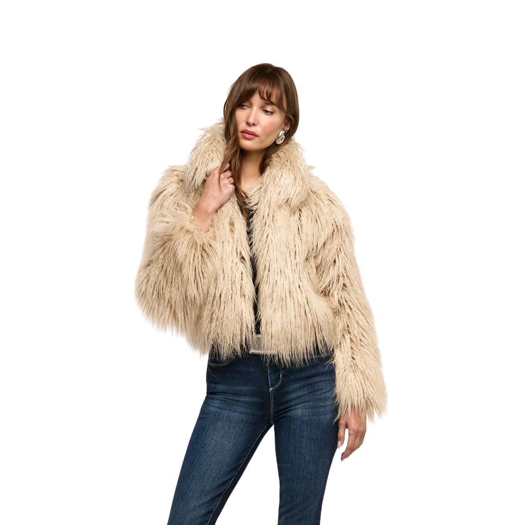 Fenella Faux Fur Coat in Biscuit