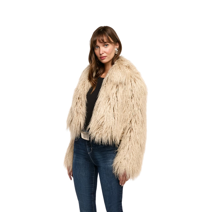 Fenella Faux Fur Coat in Biscuit
