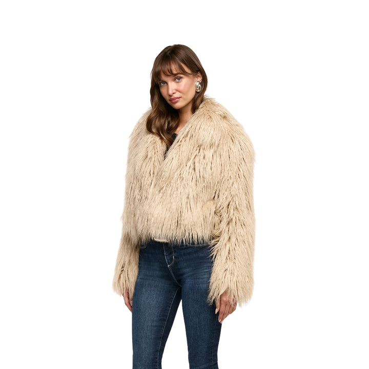 Fenella Faux Fur Coat in Biscuit