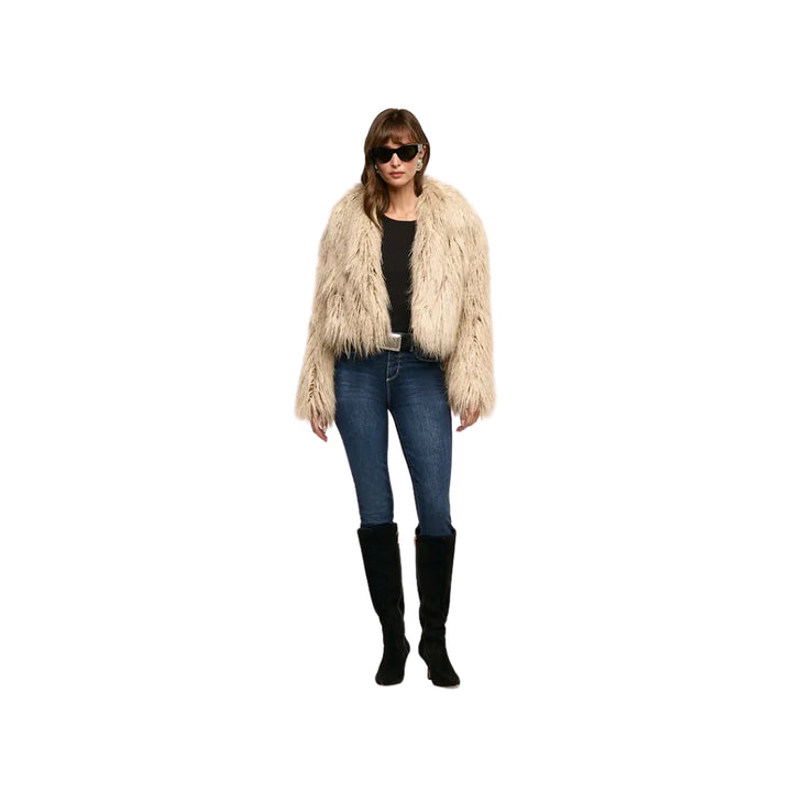 Fenella Faux Fur Coat in Biscuit