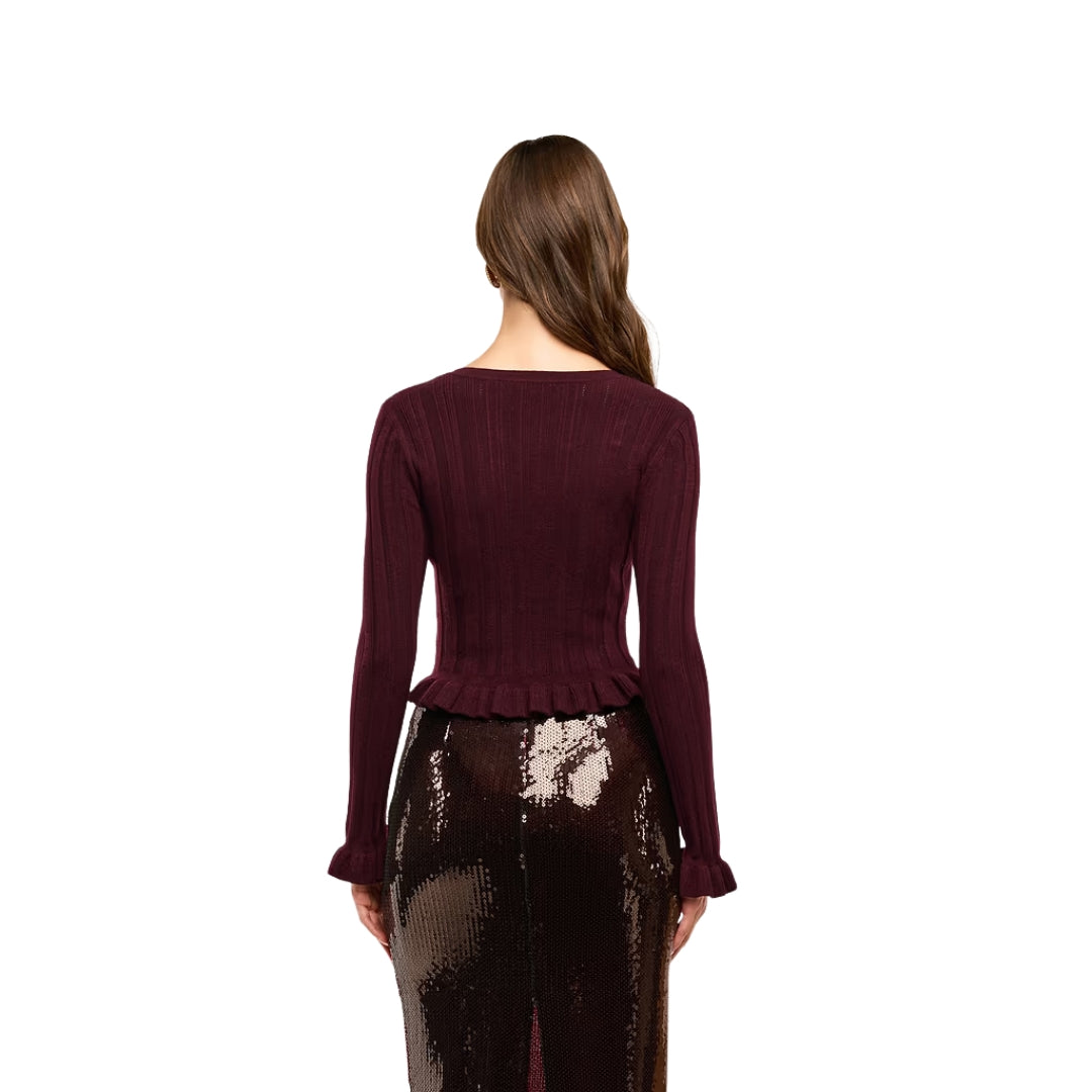 Finian Ruffle Cardigan in Dark Syrah and Gold