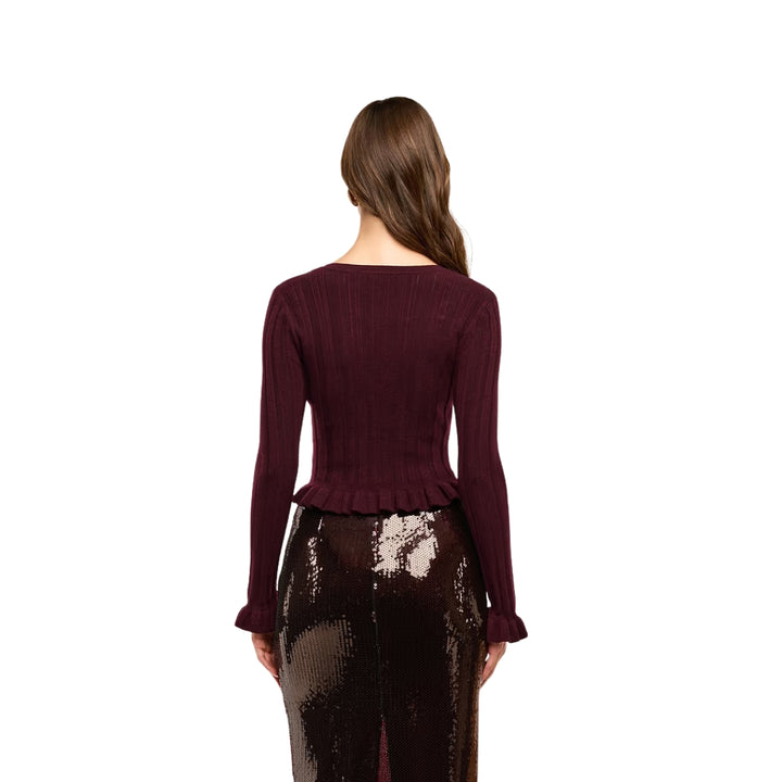 Finian Ruffle Cardigan in Dark Syrah and Gold
