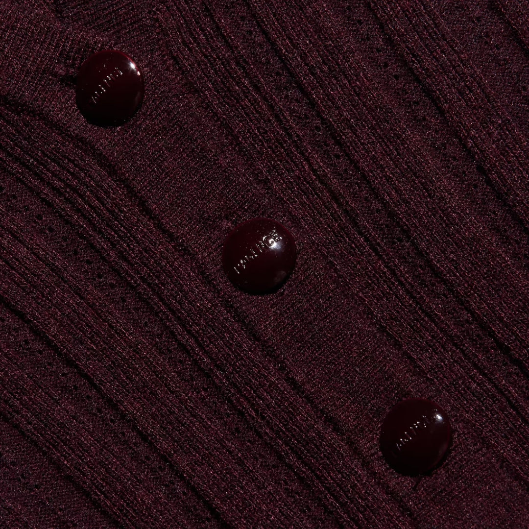 Finian Ruffle Cardigan in Dark Syrah and Gold