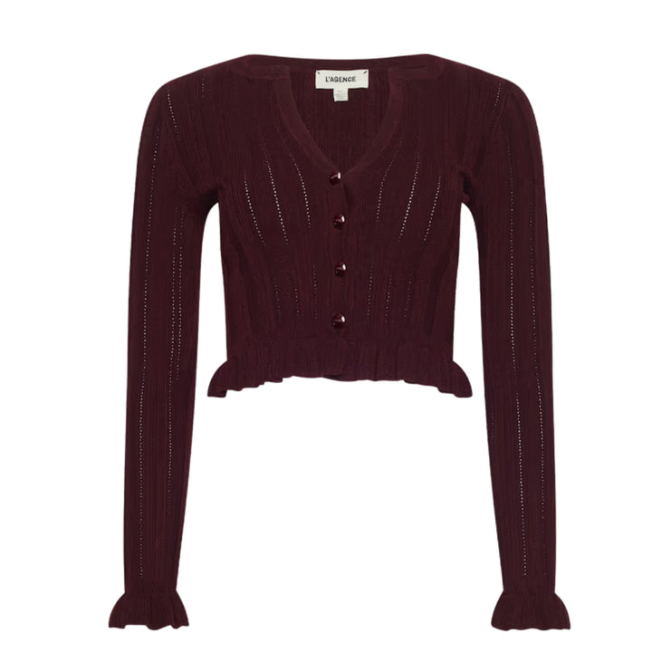 Finian Ruffle Cardigan in Dark Syrah and Gold