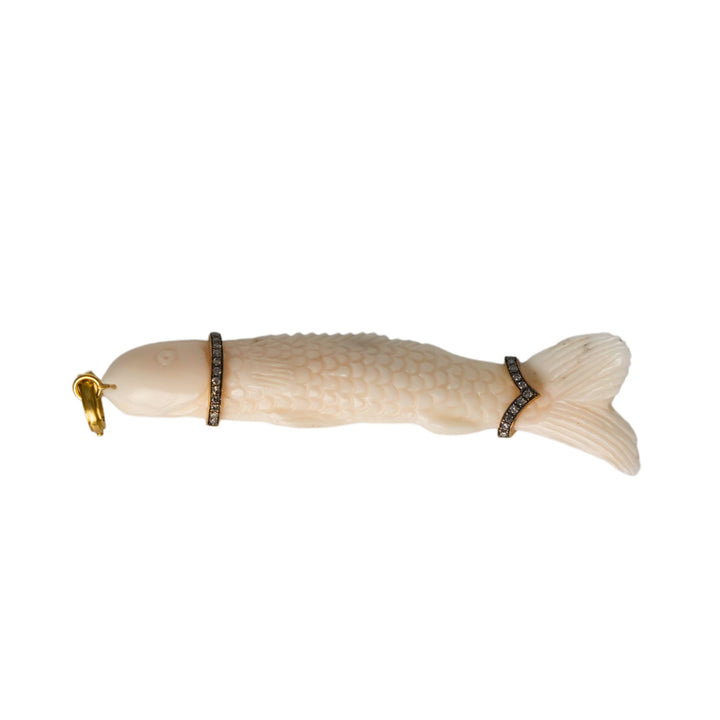 Hand Carved Coral Fish Pendant