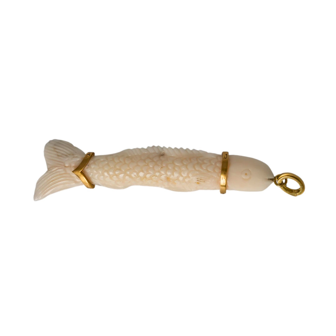 Hand Carved Coral Fish Pendant