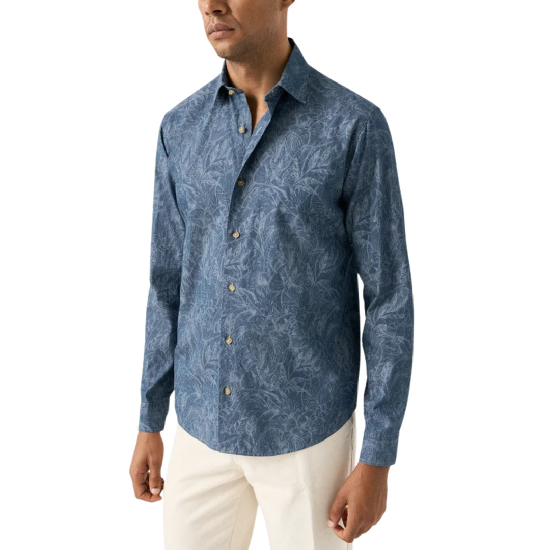 Floral Denim Print Shirt in Blue