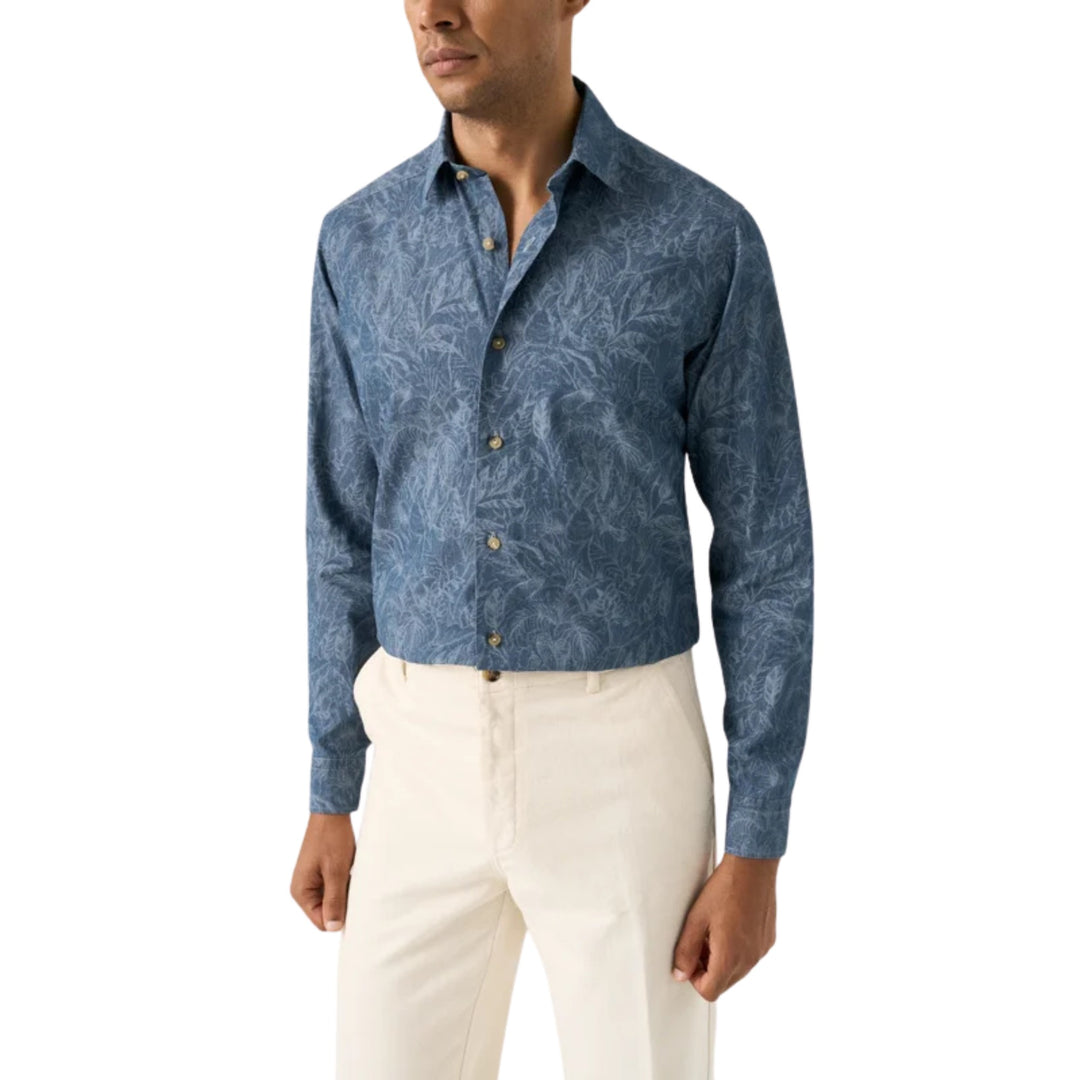 Floral Denim Print Shirt in Blue