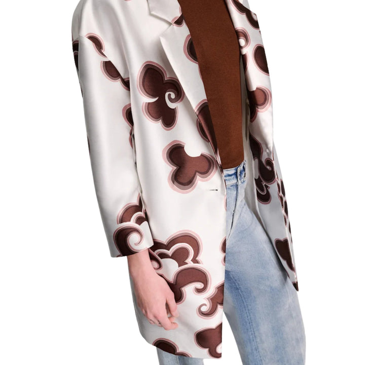 Floral Statement Coat in Off white Chocolate
