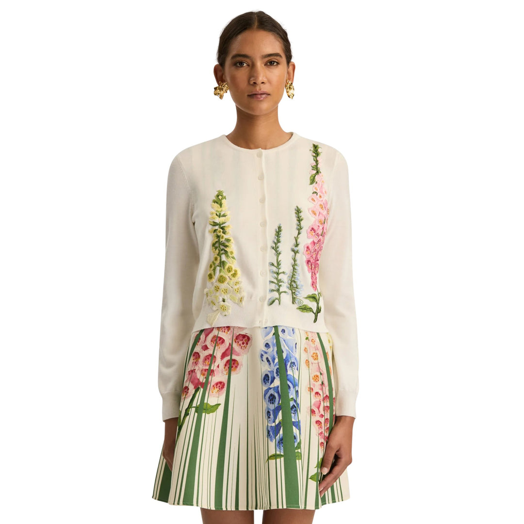 Foxgloves Embroidered Cardigan in Ivory