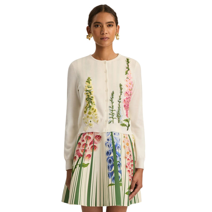 Foxgloves Embroidered Cardigan in Ivory