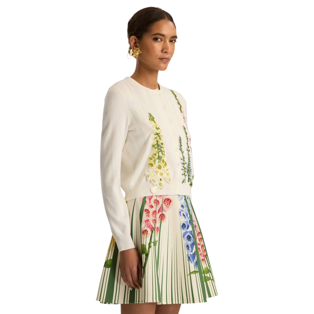 Foxgloves Embroidered Cardigan in Ivory