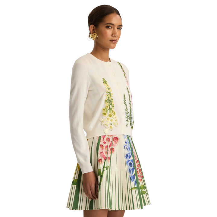 Foxgloves Embroidered Cardigan in Ivory