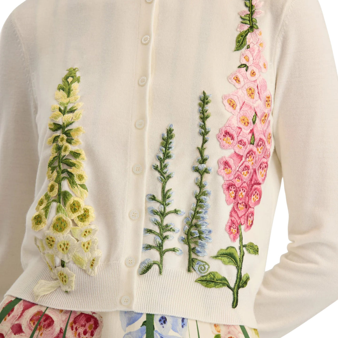 Foxgloves Embroidered Cardigan in Ivory