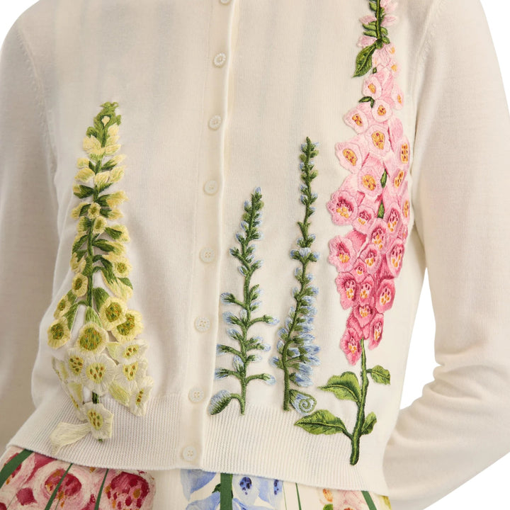 Foxgloves Embroidered Cardigan in Ivory