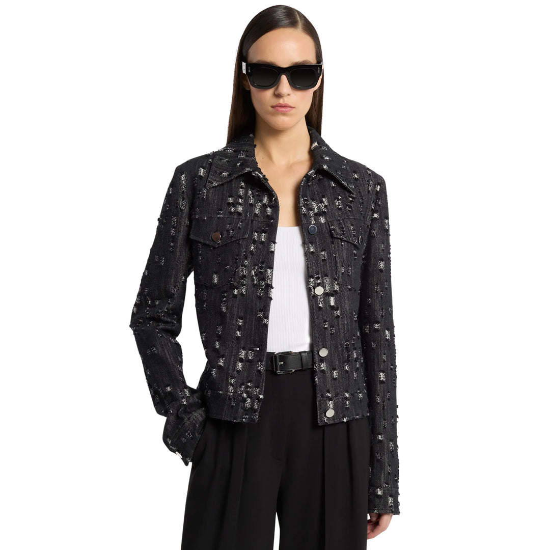 Frayed Jean Jacket in Black